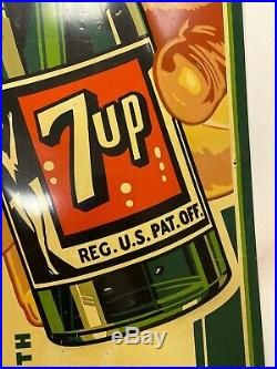 Rare Vintage 7 Up Fresh Up Soda Pop Bottle Gas Station Advertising Metal Sign