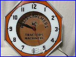 Rare Vintage Allis Chalmers Tractors Machinery Neon Octagon Clock Sign
