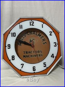 Rare Vintage Allis Chalmers Tractors Machinery Neon Octagon Clock Sign