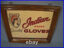 Rare Vintage Cardboard Indian Brand Gloves Sign Framed 10 3/4 X 9 1/2