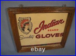 Rare Vintage Cardboard Indian Brand Gloves Sign Framed 10 3/4 X 9 1/2