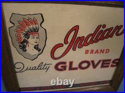 Rare Vintage Cardboard Indian Brand Gloves Sign Framed 10 3/4 X 9 1/2