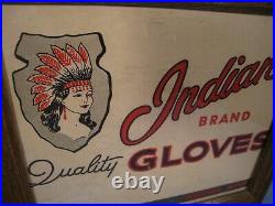 Rare Vintage Cardboard Indian Brand Gloves Sign Framed 10 3/4 X 9 1/2