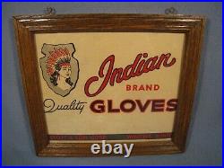 Rare Vintage Cardboard Indian Brand Gloves Sign Framed 10 3/4 X 9 1/2