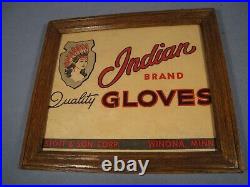 Rare Vintage Cardboard Indian Brand Gloves Sign Framed 10 3/4 X 9 1/2