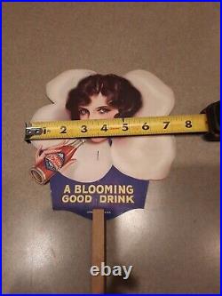 Rare Vintage Cherry Blossoms Soda Advertising Flapper Girl Lady Hand Fan Sign
