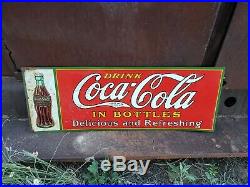 Rare Vintage Coca Cola Christmas bottle sign tin great color original