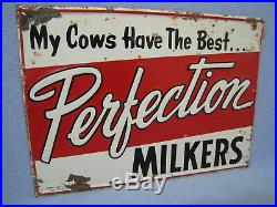 Rare Vintage Embossed Original Perfection Milkers Metal Farm Sign