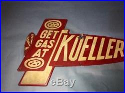 Rare Vintage Get Gas At Koeller's Diecut Airplane Advertising Sign Oshkosh WI