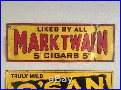 Rare Vintage Mark Twain 5c Cigar/Tobacco Embossed Metal Sign Liked By All