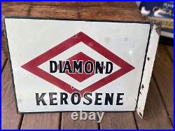 Rare Vintage Original Diamond Kerosene Gas And Oil Metal Porcelain Flange Sign