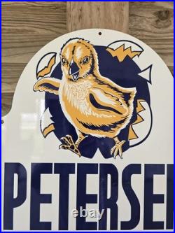 Rare Vintage Petersen Hatchery, Somers Iowa 24x 17 Porcelain Sign Super Nice