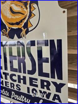 Rare Vintage Petersen Hatchery, Somers Iowa 24x 17 Porcelain Sign Super Nice