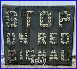 Rare Vintage Railroad Crossing Sign Stop On Red Signal Glas Cat Eyes Reflectors