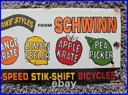 Rare Vintage Schwinn Bicycle Metal Porcelain Sign