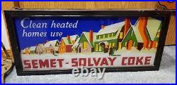Rare Vintage Semet Solvay Coke Coal Reverse Glass Lighted Sign Gillco Feed Store