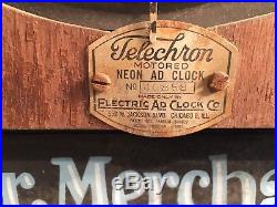 Rare Vintage Telechron Electric Ad Clock Company Neon Rotating Advertising Clock