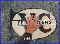 Rare Vintage VC Fertilizer Flange Sign Old Feed Store Display Corn Farm Cattle