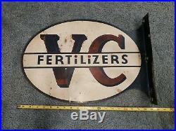 Rare Vintage VC Fertilizer Flange Sign Old Feed Store Display Corn Farm Cattle