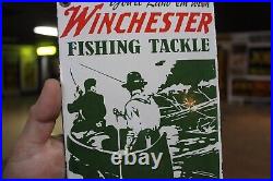 Rare Winchester Fishing Tackle Dealer Porcelain Metal Sign Fish Boat Marine Gas