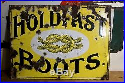 Rare antique / vintage enamel sign HOLDFAST BOOTS yellow shoe advertisement 1910