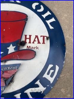 Red Hat Gas Motor Oil Vintage Mechanic Round Metal Tin Sign, 24