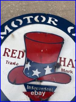Red Hat Gas Motor Oil Vintage Mechanic Round Metal Tin Sign, 24