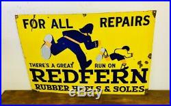 Redfern rubber heels enamel sign advertising decor mancave garage metal vintage