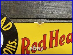 Redhead Vintage Porcelain Sign Gas Station & Motor Oil Advertising Pump Plate Redhead Vintage Porcelain Sign Gas Station & Motor Oil Advertising Pump Plate