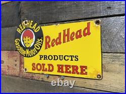 Redhead Vintage Porcelain Sign Gas Station & Motor Oil Advertising Pump Plate Redhead Vintage Porcelain Sign Gas Station & Motor Oil Advertising Pump Plate
