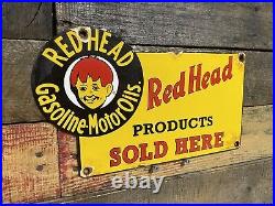 Redhead Vintage Porcelain Sign Gas Station & Motor Oil Advertising Pump Plate Redhead Vintage Porcelain Sign Gas Station & Motor Oil Advertising Pump Plate