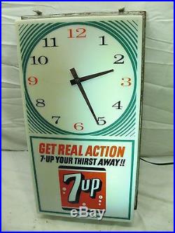 Retro 7-Up Soda Pop Advertising Lighted Clock Sign Vintage Get Real Atomic