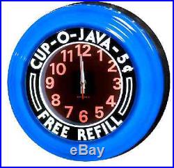 Retro Diner Wall Clock Vintage Style Advertising Electric Blue Lighted 14 Diam