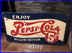 SCARCE Vintage Pepsi Cola Tin metal Advertising Sign Double Dot Large 40 x 22