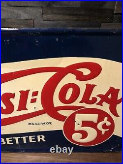 SCARCE Vintage Pepsi Cola Tin metal Advertising Sign Double Dot Large 40 x 22