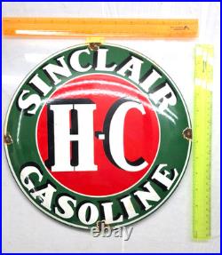 SINCLAIR H-C 12x 12 VINTAGE GENUINE PORCELAIN SIGN PUMP PLATE GAS STATION OIL
