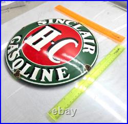 SINCLAIR H-C 12x 12 VINTAGE GENUINE PORCELAIN SIGN PUMP PLATE GAS STATION OIL