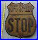 STOP-SIGN-Shield-Vintage-Yellow-Original-Embossed-Stamp-Road-Highway-Very-Rare-01-jkb