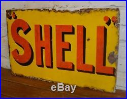 Shell double sided enamel sign petrol advertising pub garage mancave vintage ret