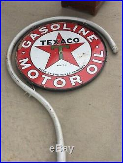 TEXACO 1930s Gasoline Motor Oil Station 2 Sided Porcelain Sign 42 Pole Vintage