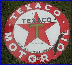 TEXACO Motor Oil 42 inch diameter Porcelain Sign Vintage, 1930's Single RARE