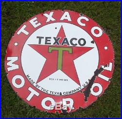 TEXACO Motor Oil 42 inch diameter Porcelain Sign Vintage, 1930's Single RARE
