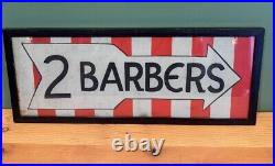 Unique Vintage 2 Barbers Sign Framed With Smaltz Lettering