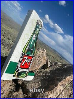 VERY LARGE Vintage Antique 7up Soda Cola Embossed Doublesided Bottle Flange Sign