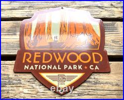 VINTAGE 12x11 REDWOOD NATIONAL PARK CA PORCELAIN GASOLINE OIL PUMP STATION SIGN