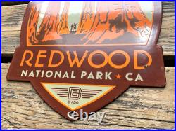 VINTAGE 12x11 REDWOOD NATIONAL PARK CA PORCELAIN GASOLINE OIL PUMP STATION SIGN