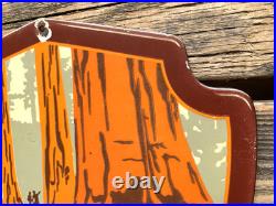 VINTAGE 12x11 REDWOOD NATIONAL PARK CA PORCELAIN GASOLINE OIL PUMP STATION SIGN