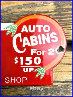 VINTAGE 12x4 GRAND CANYON AUTO LODGE CABINS PORCELAIN GAS PUMP STATION OIL SIGN VINTAGE 12x4 GRAND CANYON AUTO LODGE CABINS PORCELAIN GAS PUMP STATION OIL SIGN