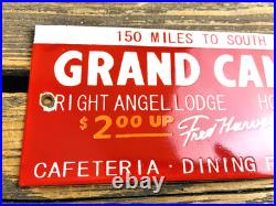 VINTAGE 12x4 GRAND CANYON AUTO LODGE CABINS PORCELAIN GAS PUMP STATION OIL SIGN