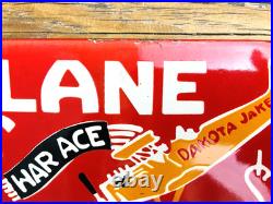 VINTAGE 12x6 AIRPLANE RIDES AT JAKES PASTURE OIL PORCELAIN GASOLINE GAS SIGN